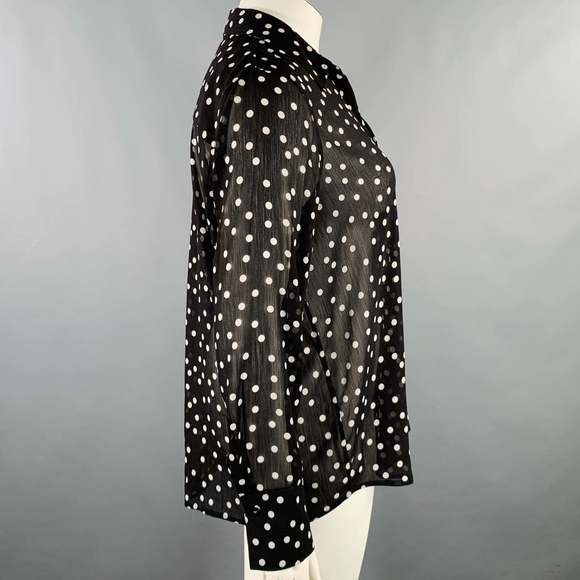 L'AGENCE Black White Polyester Polka Dot Open Collar Shirt - Picture 2 of 7